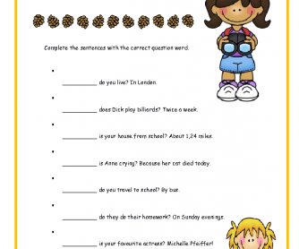 Wh-Question Words Elementary Worksheet