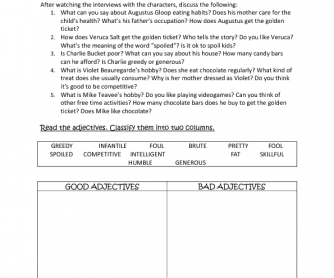 Movie Worksheet: Charlie and the Chocolate Factory