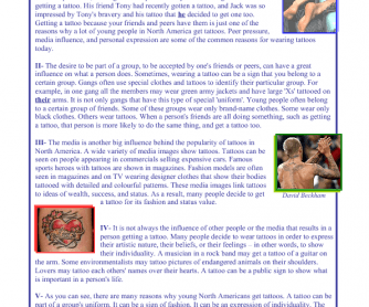 Tattoo Art: Reading Comprehension Worksheet