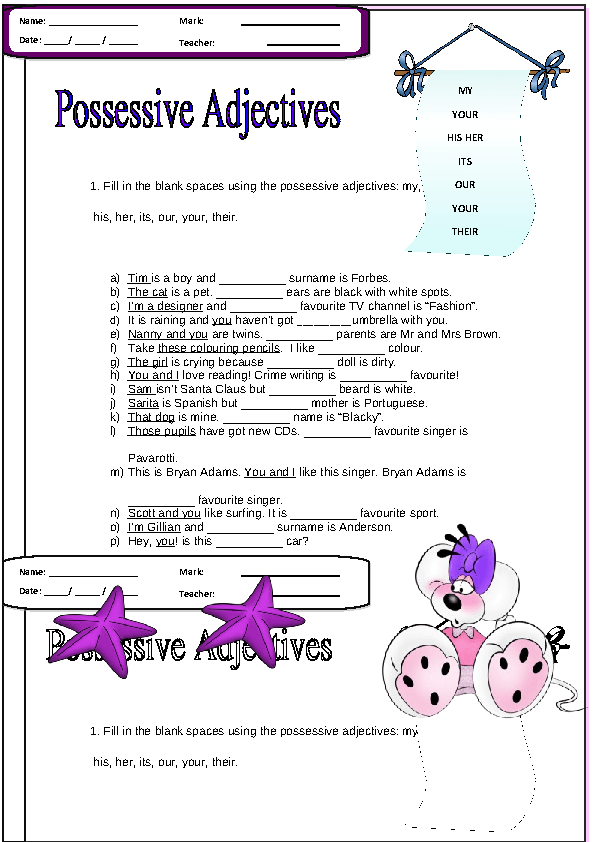 Possessive Adjectives Elementary Worksheet