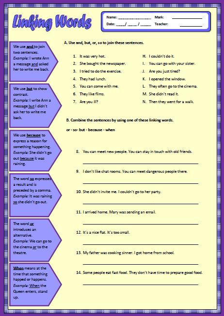 Linking Words Intermediate Worksheet