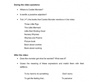 Short Video Worksheet for Adults: Cookie Monster in the Library