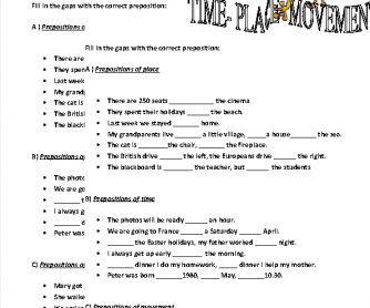 Prepositions of Time, Place and Movement Worksheet