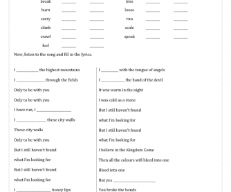Song Worksheet: I Still Haven't Found What I'm Looking For by U2