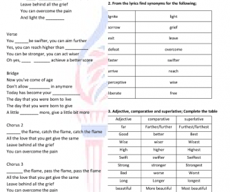 Olympic Song Worksheet: Follow the Flame [ANSWERS]