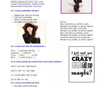 Song Worksheet: Call Me Maybe by Carly Rea Jepsen