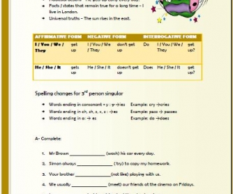 Present Simple Tense Elementary Worksheet