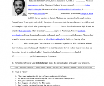 Movie Worksheet: Gifted Hands (Ben Carson's Story)