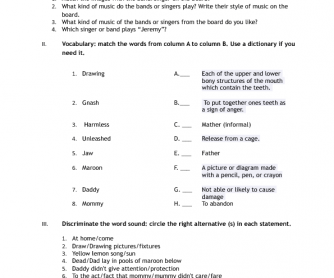 Song Worksheet: Jeremy by Pearl Jam