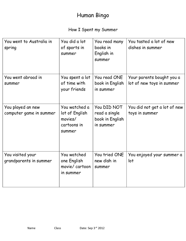 How did spend your summer holidays. Human Bingo. Human Bingo игра. My last Summer Holidays. Last Summer essay.