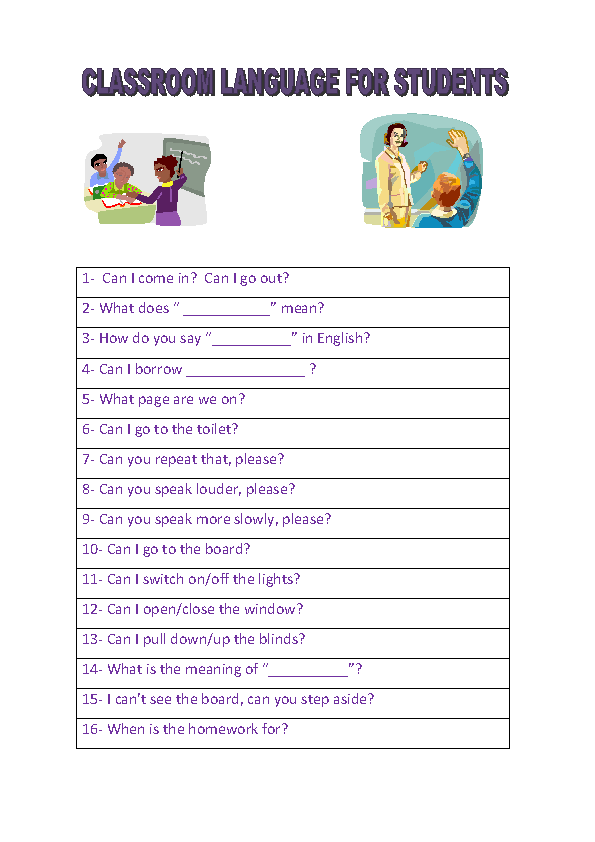 Resultado de imagen de classroom language for students