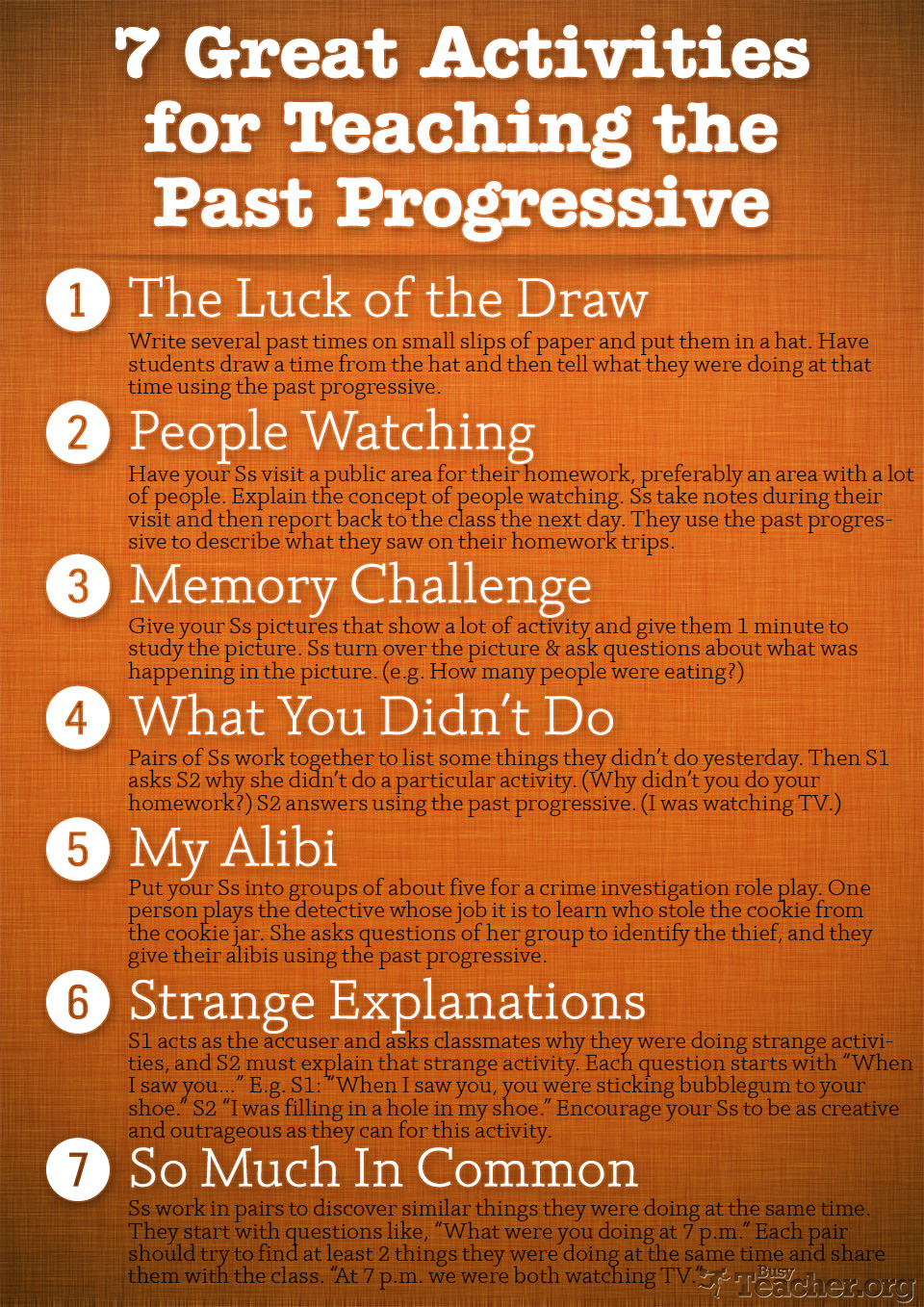 7 great activities to teach the past progressive poster