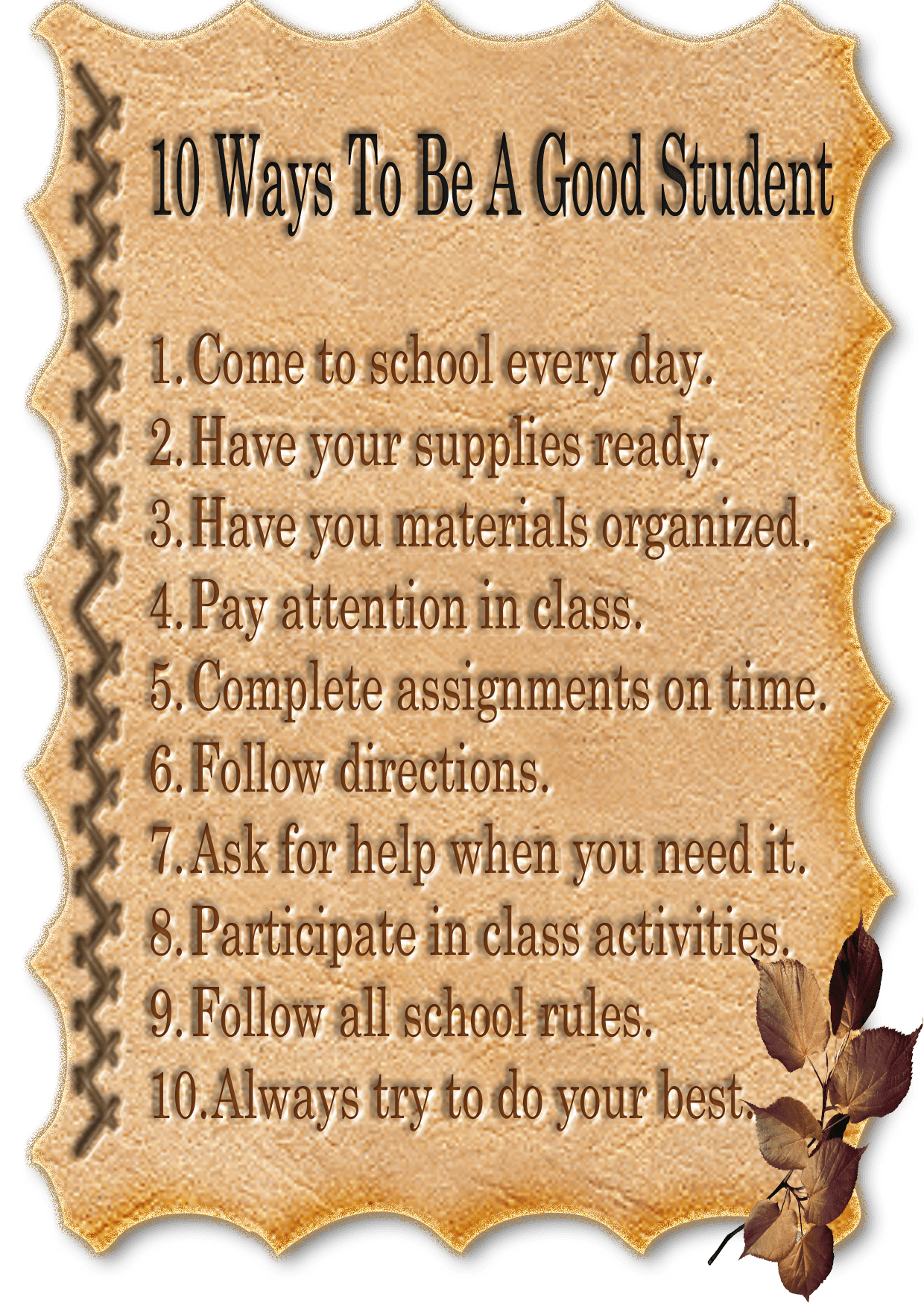 10 Ways To Be a Good Student Classroom Poster