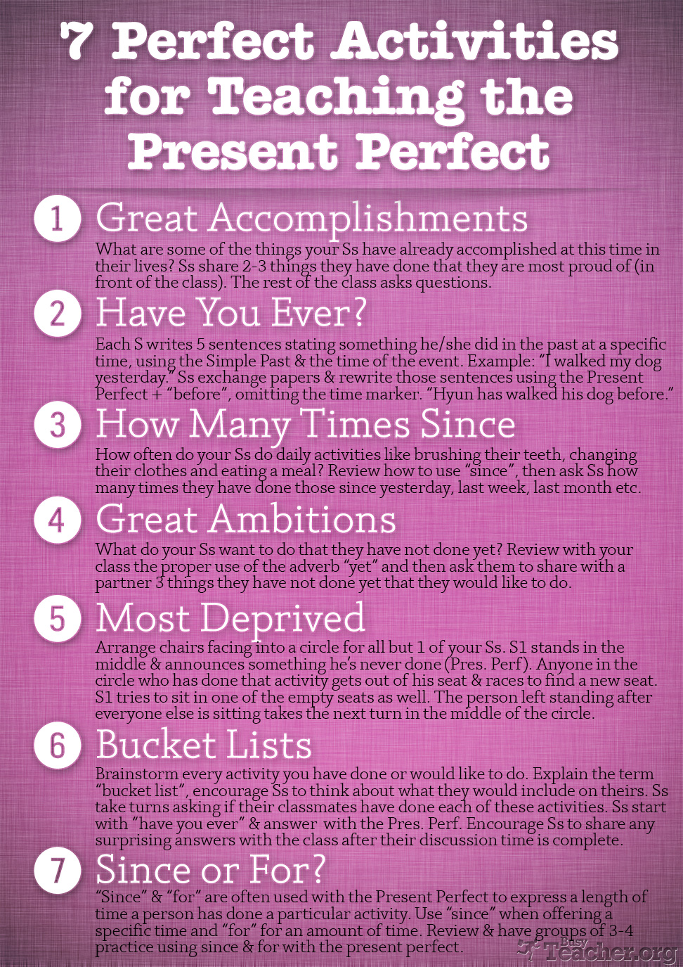 POSTER: 7 Perfect Activities to Teach the Present Perfect