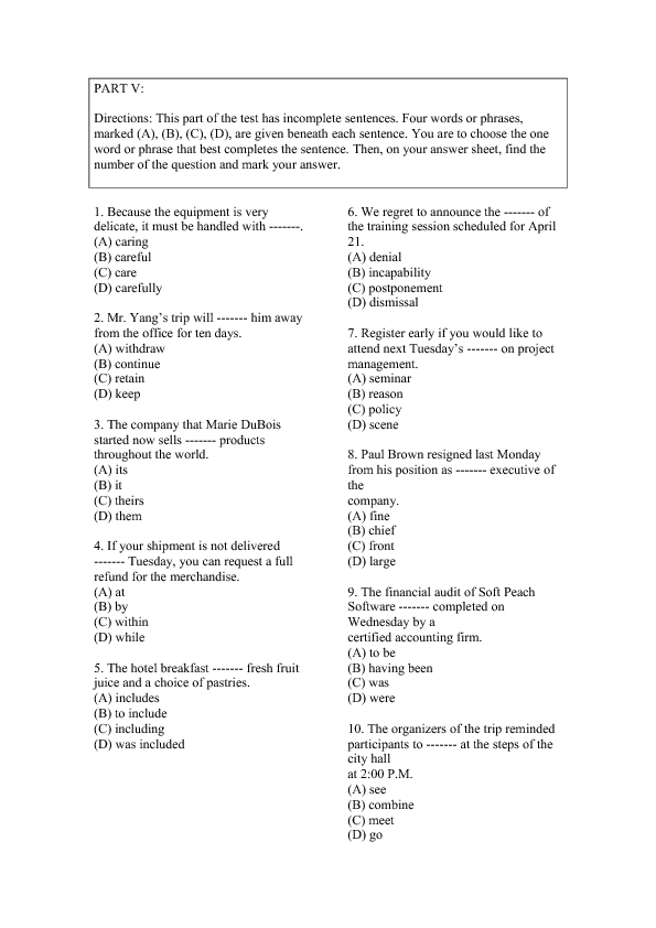 example of reading test toeic Reading TOEIC Practice