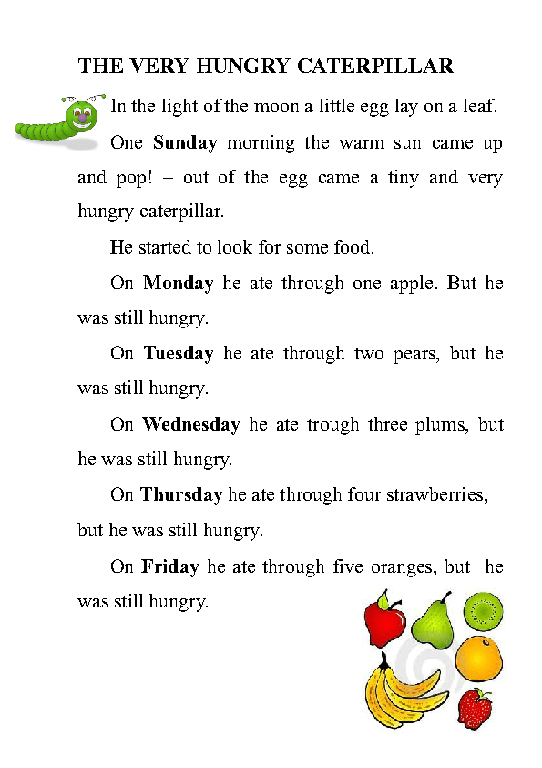 The Very Hungry Caterpillar Story Printable Free