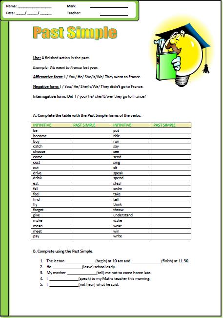 Past Simple Intermediate Worksheet