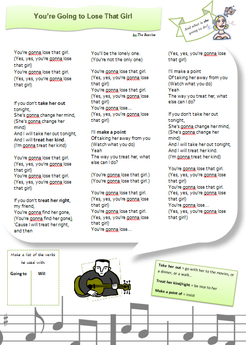 Song Worksheet You Re Gonna Lose That Girl By The Beatles