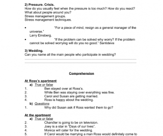 Friends Worksheet, Season 2 Episode 11 - The One With The Lesbian Wedding