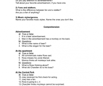 Friends Worksheet, Season 2 Episode 12 - The One After The Superbowl