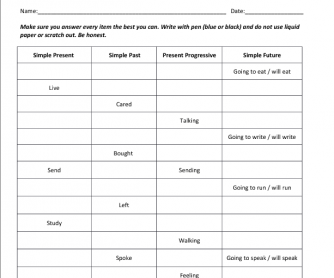 Verb Tense Chart Worksheet