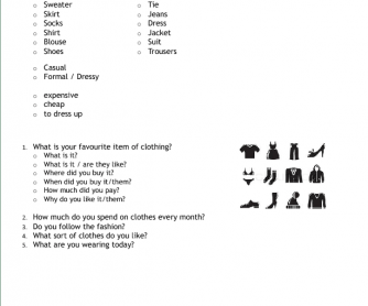 What is Your Favourite Item of Clothes? [Student Sheet]