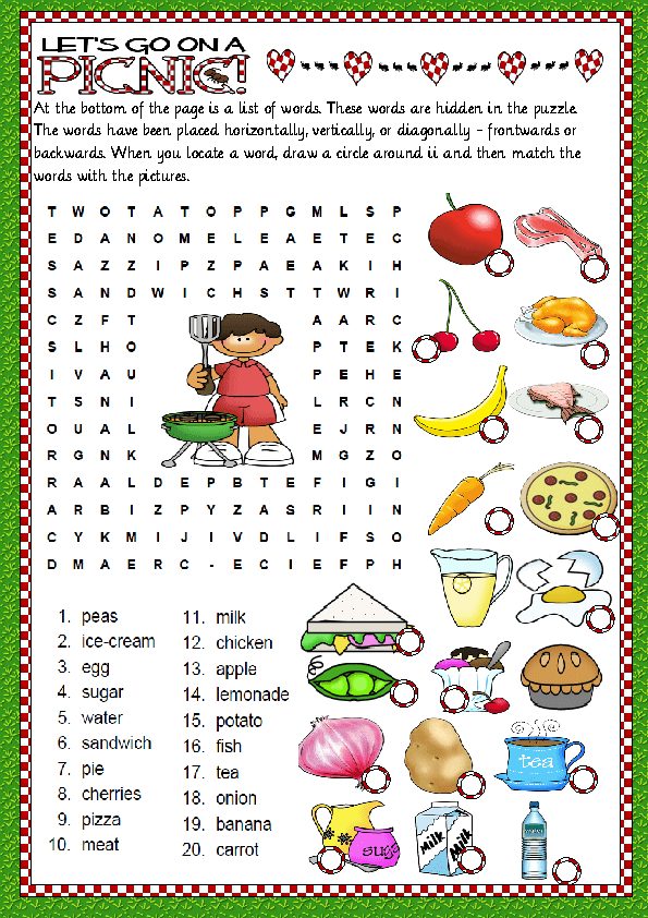 Food Word Search Printable