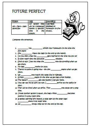 future perfect intermediate worksheet