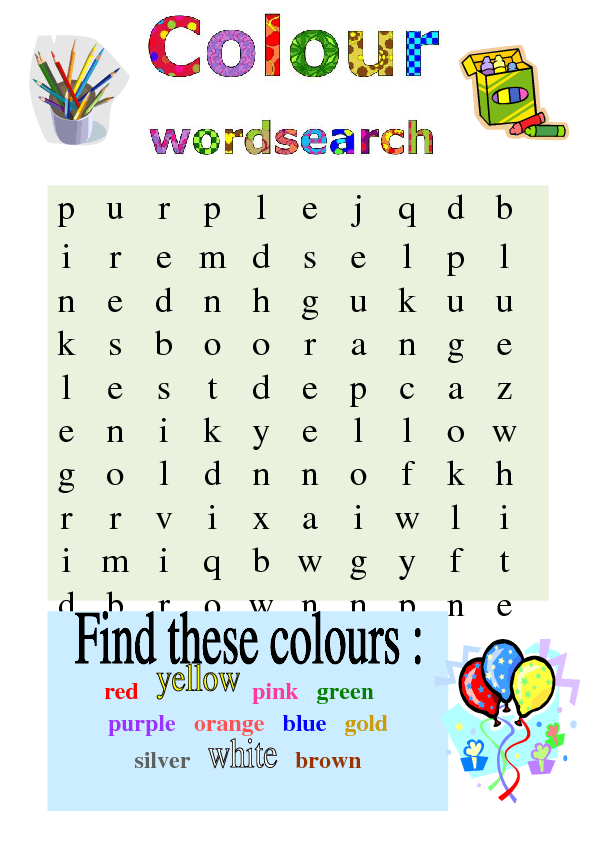 Color Word Search Printable