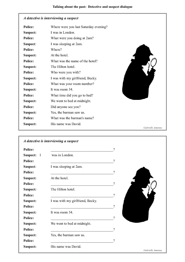 articles worksheet english Detective and and about Suspect Past: Dialogue the Talking