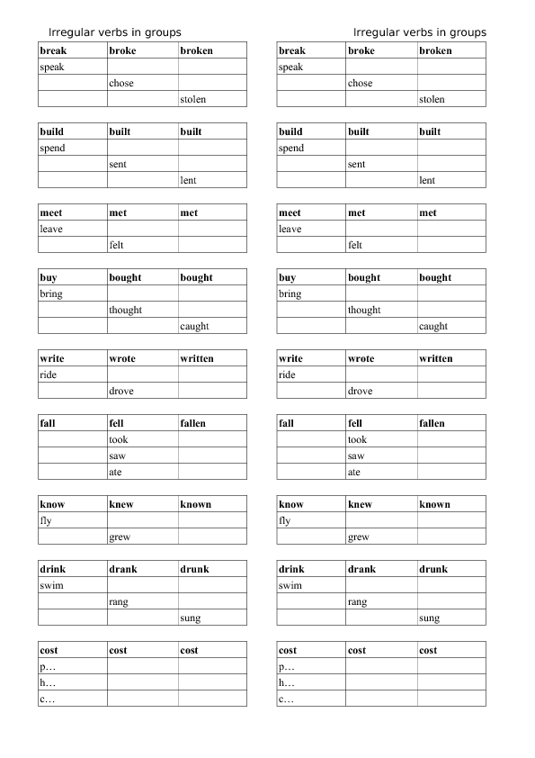 Irregular Verbs A Different Way To Practice