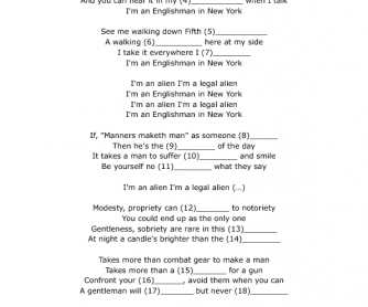 Song Worksheet: Englishman in New York by Sting [with gaps]