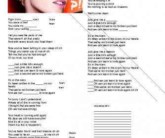 Song Worksheet: Just Give Me A Reason by Pink