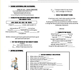 Song Worksheet: One of Us