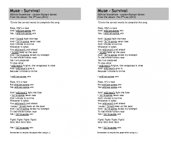 Song Worksheet: Survival by Muse