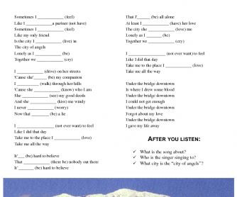 Song Worksheet: Under the Bridge by Red Hot Chilli Peppers