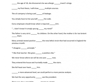 Prepositions Exercise - Gapped Sentences