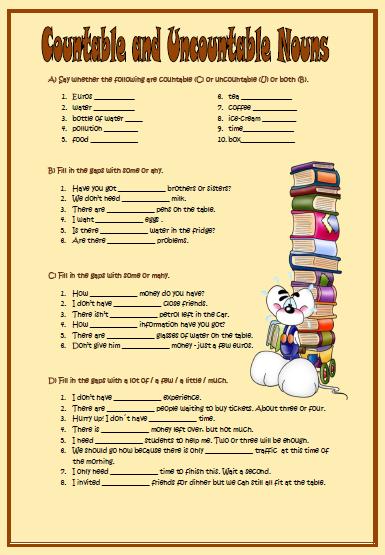Countable And Uncountable Nouns Elementary Worksheet