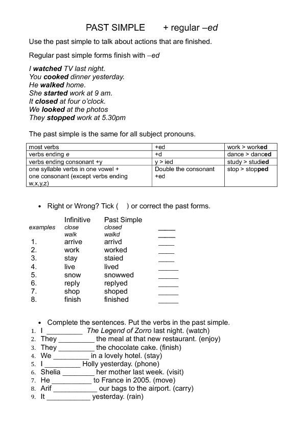 Past Simple Regular Verbs ed Endings