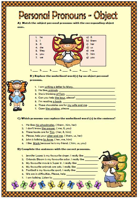 Personal Pronouns Elementary Worksheet