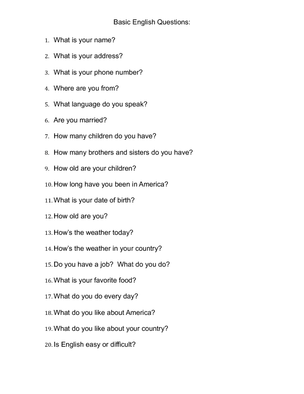 Basic English Conversation Questions