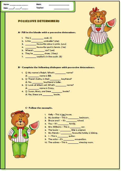 Possessive Determiners Exercises With Answers Pdf