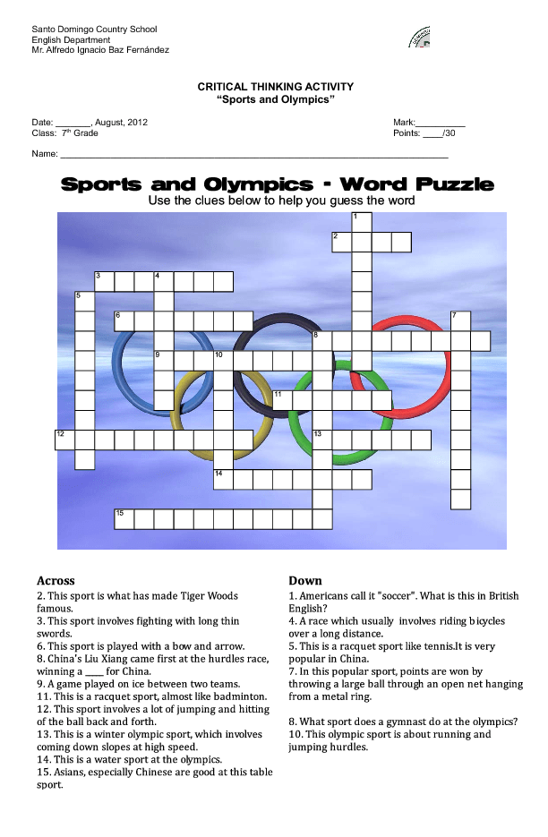 Related image of Olympic Games Crossword.