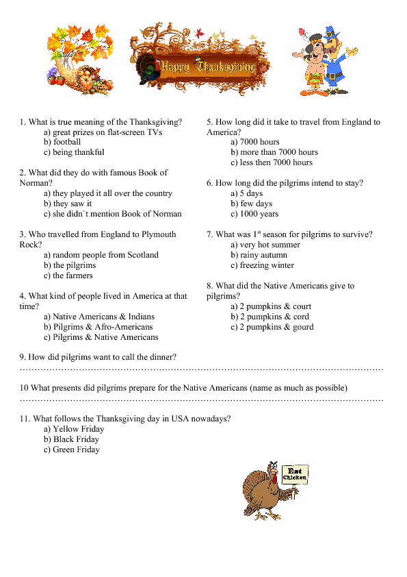 Video Worksheet: The Story of Thanksgiving