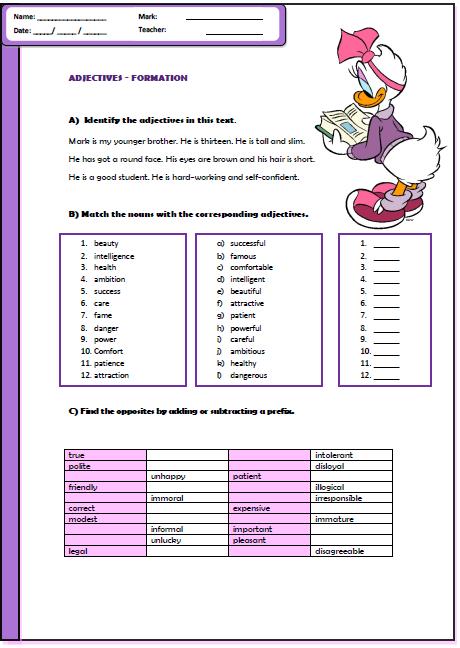 Formation Of Adjectives Worksheet With Answers