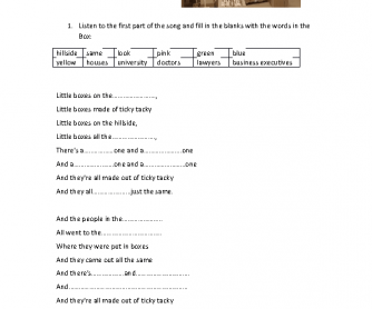 Song Worksheet: Little Boxes by Marina Reynolds, Walk of the Earth