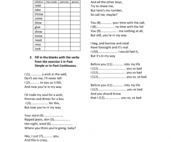 Song Worksheet: Call Me Maybe by Carly Rae Jepsen [Past Simple and Continuous]