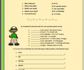 Question Words Elementary Worksheet