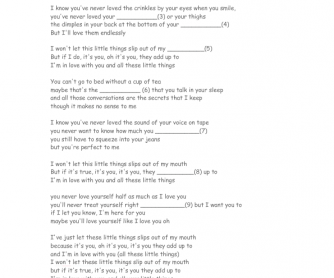 Song Worksheet: Little Things by One Direction