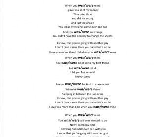 Song Worksheet: When You Were Mine (Past Simple of Be)